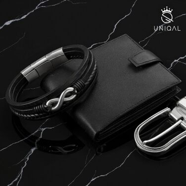 Браслет шкіряний UNIQAL 'ETERNAL' - нескінченність, срібний, 19 см, з магнітним застібкою, в подарунковій коробці