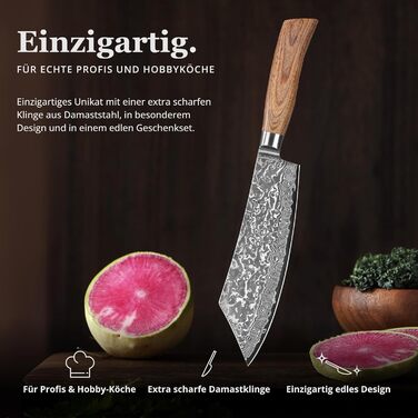 Ніж кухарський Wakoli EDIB Pro Damast BBQ & Blockmesser 20 см з лезом з 67 шарів дамаської сталі (VG10) з ергономічною ручкою з паккавуда для м'яса, гриля та смаження. У подарунковій коробці. Без гравіювання.