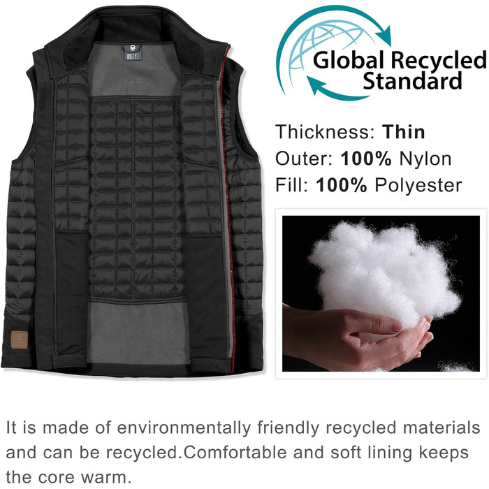 Little Donkey Andy Легка пухова жилетка для чоловіків, тепла безрукавка, outdoor-куртка для хайкінгу, подорожей, бігу, чорний, XL