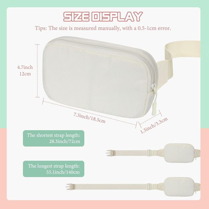 Поясна сумка MoKo для бігу та подорожей, нейлон, унісекс, з регульованим ремінцем та блискавкою (Бежевий)