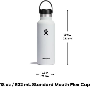 HYDRO FLASK - 532ml (18oz) Water Bottle - Vacuum-Insulated Stainless Steel Water Bottle - Sports Bottle with Leak-Proof Flex Cap & Strap - Dishwasher-Safe Thermos Bottle - Wide Mouth - Laguna