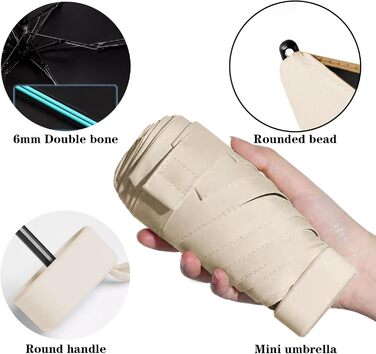 Компактний дощовий парасолька, захист від УФ-променів, вітростійкий, з капсульною ручкою, портативний, для чоловіків та жінок, бежевий