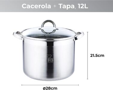Каструля Renberg Alexander 12 л з нержавіючої сталі 28x21,5 см з кришкою, 5-шаровим дном, мірною шкалою, для всіх типів плит