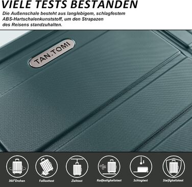 Валіза ручної поклажі TANTOMI 20 дюймів, жорсткий корпус ABS+PC, телескопічна ручка, колір світло-темнозелений (Set M/L/XL)