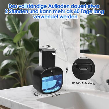 Автоматичний диспенсер для мила, 500 мл, настінний, електричний з датчиком, регульований, чорний для кухні та ванної кімнати