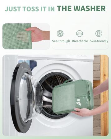 Органайзери для валізи ECOHUB, набір 6 шт. з ID-міткою, екологічні, для подорожей, дихаючі, патент pending (зелений)