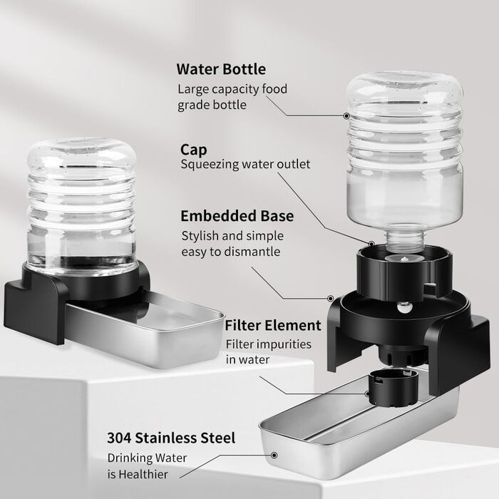 Автоматичний диспенсер води для собак великих порід Marchul 8.6L з мискою з нержавіючої сталі та 3 фільтрами, для великих та середніх тварин