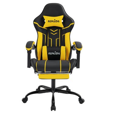 Ігрове крісло SUKIDA Ergonomic Gaming Chair з підніжкою та підтримкою попереку, комп'ютерне офісне крісло (Чорно-жовте)