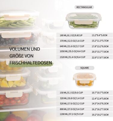 Набір скляних контейнерів для зберігання їжі з кришками з преміум-пластику, 10 шт. - блакитні