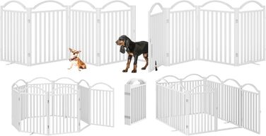 Металеві ворота для собак BHG, без монтажу, з дверцятами, широкі, 243,8 см, високі, 81,3 см, аккордеон, 8 панелей, білий, для дому та саду