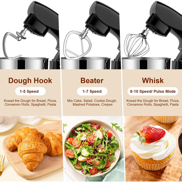 Кухонна машина-міксер Facelle 1500W з чашею 5.5л/4.5л, 10+ програм, чорний