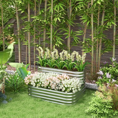 Outsunny Flower Shelf Plant Shelf Garden Balcony 118x45x30cm Metal Silver, robust & stylish for your plants