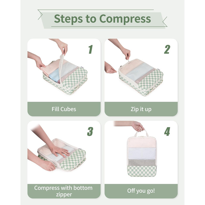 Набір органайзерів для валізи Narwey (6 шт.) - компресійні куби для пакування, рюкзак, органайзери для подорожей (в комбінованому клетчатому стилі)