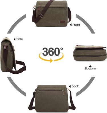 Чоловіча сумка через плече Deevorca Vintage Canvas, 14 дюймів, для ноутбука, подорожей, школи, туризму, зеленого кольору