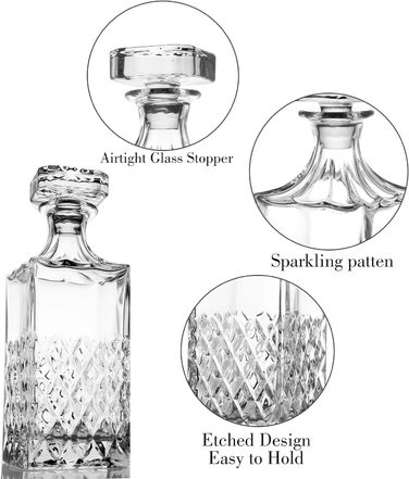 LIGHTEN LIFE Whisky Decanter 849 ml Lead-Free Whisky Carafe with Stopper in Gift Box, Crystal Scotch Decanter, Premium Bourbon Decanter, Spirits Decanter for, Bourbon, Carafe for Men