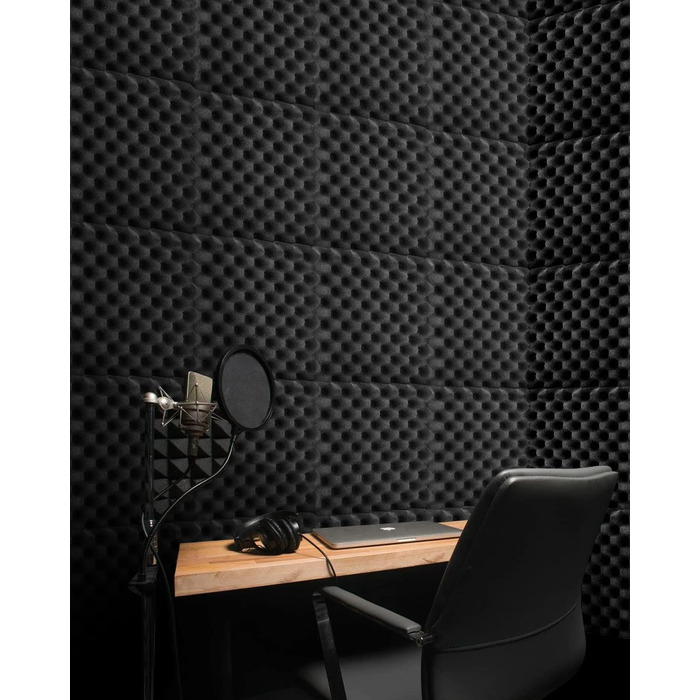 Акустичний шумопоглищаючий поролон «Яйце» з самоклейкою, 12 шт, вогнестійкий звукопоглинаючий матеріал для студії звукозапису, офісу та дому, чорний, 30×30×2,5 см