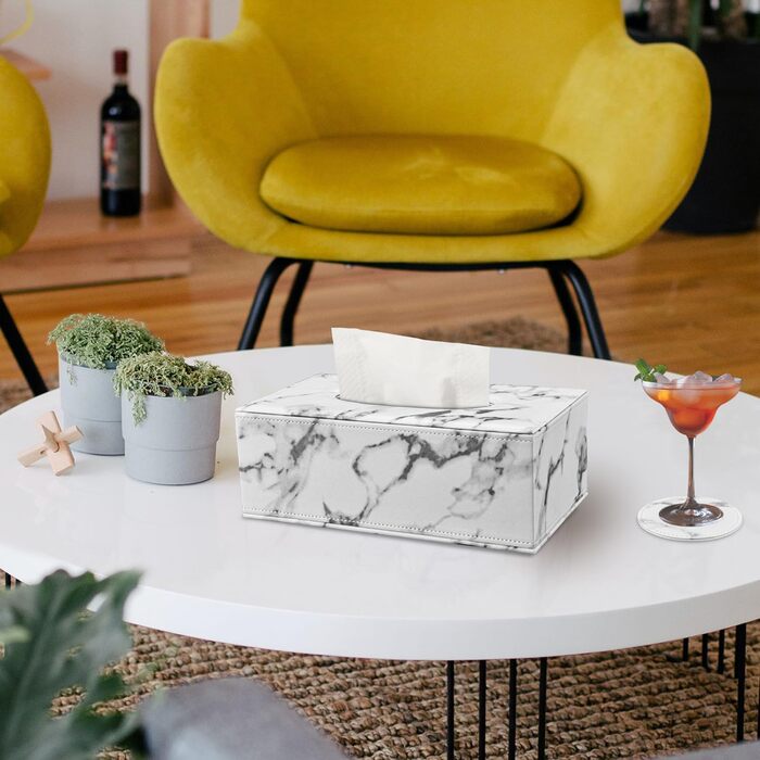 Скляниця для серветок з PU шкіри, 25x13,5x9,5 см, з 4 підставками (мрамор)
