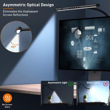 LED лампа настільна AmazLit з доглядом за очима, регульована яскравість та колірна температура, без відблисків, з жестами, пам'ять, 12W, чорна