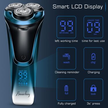 Електричний чоловічий голчастий бритва з 3 змінними насадками, для сухого та вологого гоління, з висувним тримером, LED дисплеєм, 99 хв роботи, у кейсі