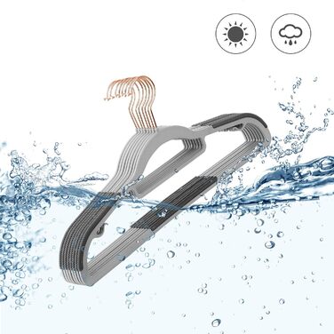 SONGMICS Clothes Hangers, 30-Piece Set, Plastic Hangers, Non-Slip, Space-Saving, 0.5 cm Thick, 42 cm Long, 360° Swivel Hook in Rose Gold, Light Gray-Dark Gray CRP020G01