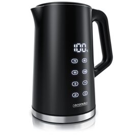 Електричний чайник Arendo з регулюванням температури, нержавіюча сталь, подвійні стінки Cool Touch, дисплей, бездротовий, 2200 Вт, 1,7 л, захист від перегріву, функція підтримки тепла, чорний