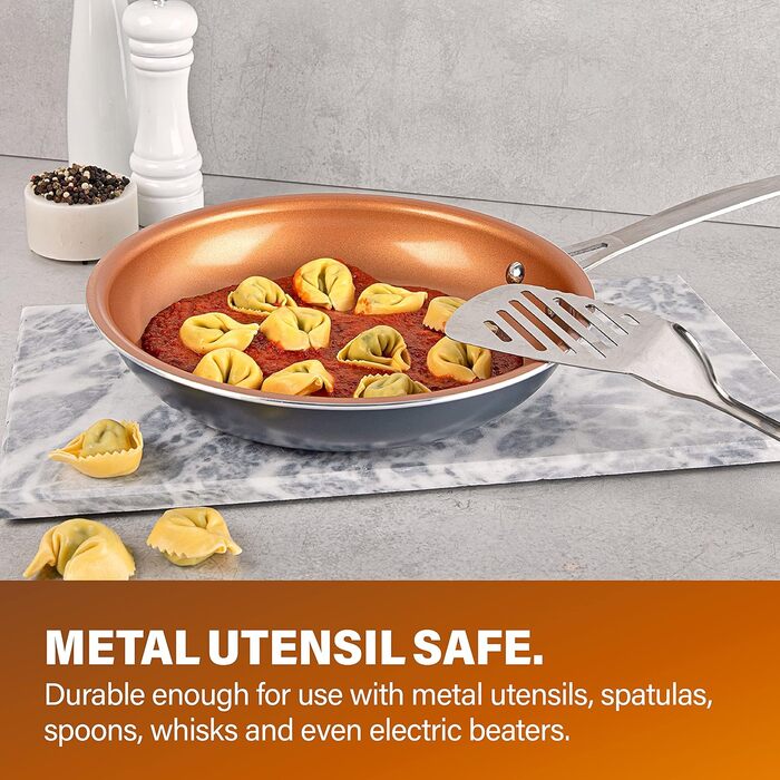 Gotham Steel 5-Piece Kitchen Essentials Cookware Set with Ultra Non-Stick Copper Coating, Dishwasher Safe, Cool-Touch Handles - Includes Frying Pans, Stock Pot, and Glass Lids