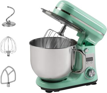 Кухонна машина Bestron Super Silent (65db) 4-в-1 з DC-двигуном, 6 л чаша, гак для тіста, вінчик, лопатка, 6 швидкостей + Pulse, м'ятний колір