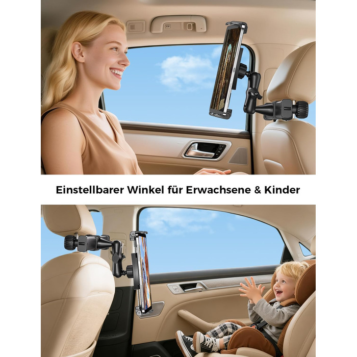 Тримач для планшета в авто OHLPRO: кріплення на підголівник, шарнірний кронштейн, сумісний з iPad, телефонами, Switch, Samsung (5-13 дюймів)