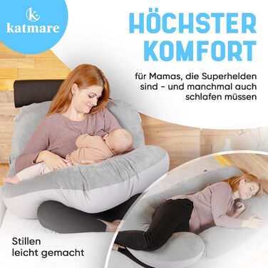 Подушка для сну на бік Katmare - вагітна подушка, подушка для годування, Body Pillow XXL з мікроперлин, знімний чохол, двостороння (зима/літо)