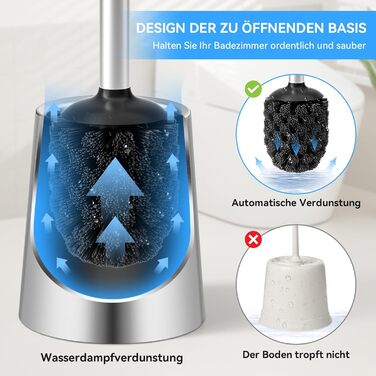 Торцева щітка для унітазу з нержавіючої сталі 304, довговічна та надійна, сучасний дизайн, змінний насадок, ідеальна для дому, офісу, готелю та квартири (геованізоване срібло), щітка з щетиною