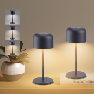 Акумуляторний LED настільний світильник Klighten з димером, чорний (2 шт.). Водонепроникний IP54, USB-C, 3 кольори світла (3000K-6000K), алюмінієвий, 21 см.