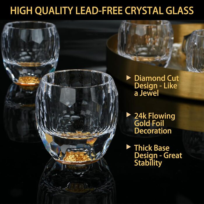 Набір келихів для шотів Crystal Shot, 6 шт, 15 мл, безсвинцеве скло, позолота 24К, для горілки, віскі, саке, текіли