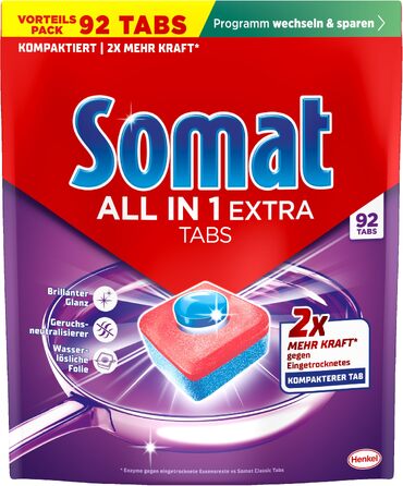 Таблетки для посудомийної машини Somat All in 1 Extra, 92 шт. — для ідеальної чистоти та блиску, підходять для еко- та коротких програм