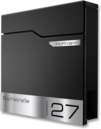 Поштовий ящик настінний Metzler Thobe з нержавіючої сталі та відділенням для преси, з іменним шильдиком, чорний
