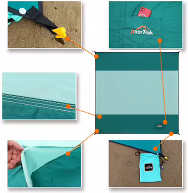 AnorTrek Beach Blanket sand-free, extra large waterproof beach towel, 300 x 300 cm, sand-free beach blanket, quick-drying, lightweight, soft and durable, for beach, camping, picnic, garden