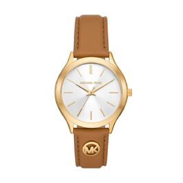 Жіночий годинник Michael Kors Slim Runway 38мм з кварцовим механізмом та шкіряним ремінцем (Коричневий та Золотий)