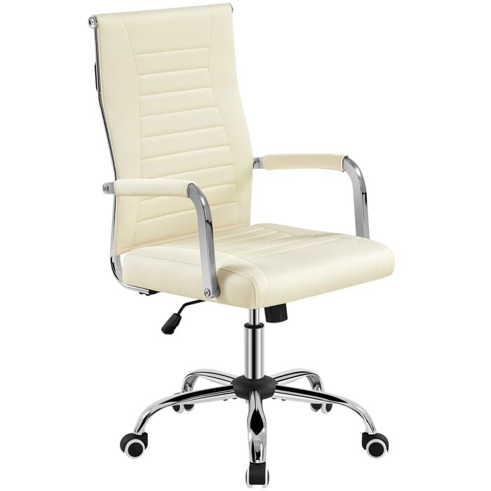 Офісне крісло Yaheetech з підлокітниками, ергономічне, для офісу, комп'ютерне, для начальника, висока спинка, з функцією гойдання, до 136 кг, бежеве