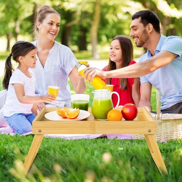 Набір столових тасочок з підніжками, бамбукові таці для їжі, сніданку в ліжку, сервірування, ноутбука, вечері в ліжку (2 шт.) (Білий, Бежевий)