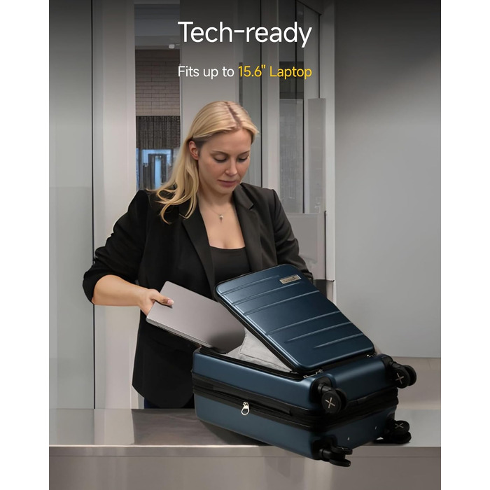 Чемодан-валіза LUGGEX на руці з відділенням для ноутбука – Розширюваний жорсткий кейс з полікарбонату з TSA-замком (56×38×24 см) (Блакитний)