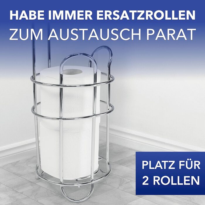 Підставка для туалетного паперу WENKO 3в1 з полицею та держателем рулонів - срібна, 16 x 59 x 18 см