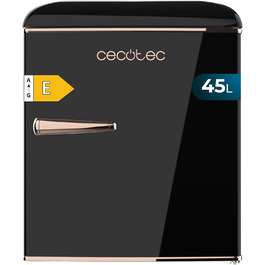 Cecotec 45L Retro Mini Fridge - Black Tabletop Refrigerator with Chrome Handle & Icebox - Energy Class E