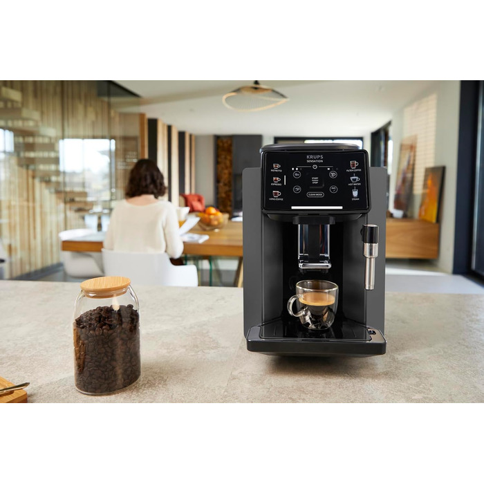 Krups Sensation Fully Automatic Coffee Machine, Milk Frother, 5 Drinks, Filter Coffee Function, 2-Cup Function, Coffee Machine, Black, EA910810 Single