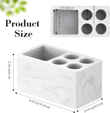 Тримач для зубних щіток Luxspire з 5 відділеннями, з пісковику, для ванної кімнати, електричний, органайзер для зубних щіток та пасти, білий мармур, 1 шт.