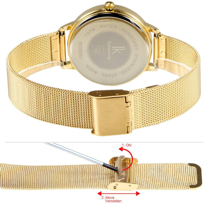 Жіночий годинник Alienwork IK Minimalist, ультратонкий, сітчасте браслет (Золото / Сірий / Золоте сітчасте браслет)