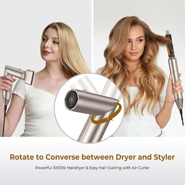 UKLISS 6-в-1 Airstyler: Фен-щітка, локони, укладка, іонізація 60 000 U/min, золотий