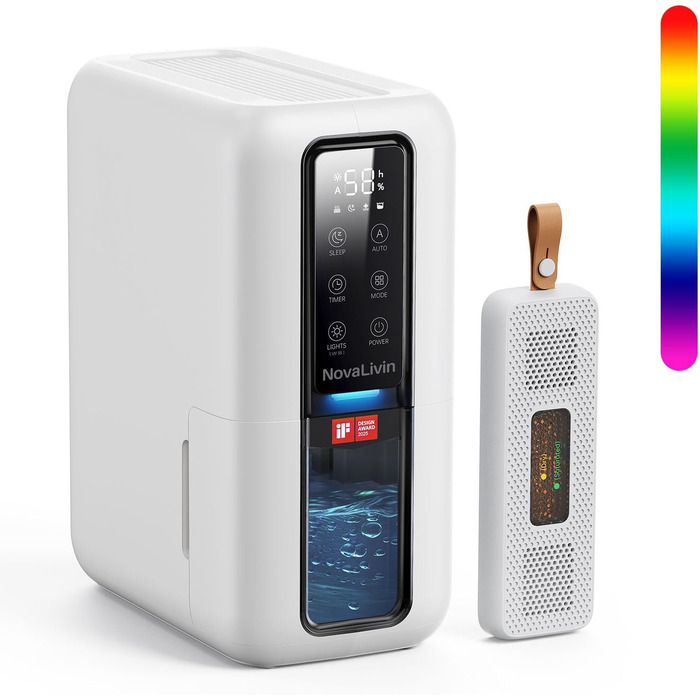 Електричний осушувач повітря з 2L резервуаром для води, автоматичне вимкнення та регулювання вологості, для ванної кімнати, спальні, шафи (білий)