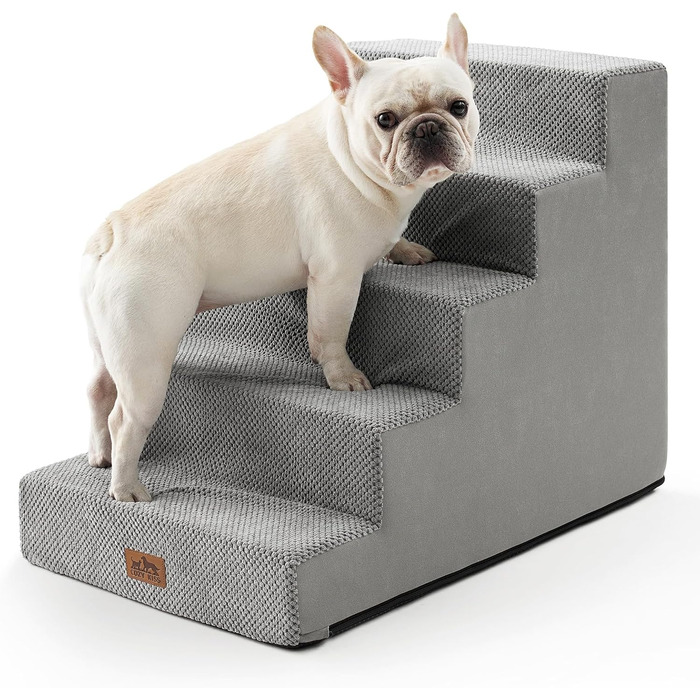 COZY KISS Dog Stairs for Small Dogs, 5 Steps Wide Pet Stairs for Bed Couch Car, 60cm High High-Density Foam Cat Stairs with Removable Cover (Gray, 75x50x60cm, 5)