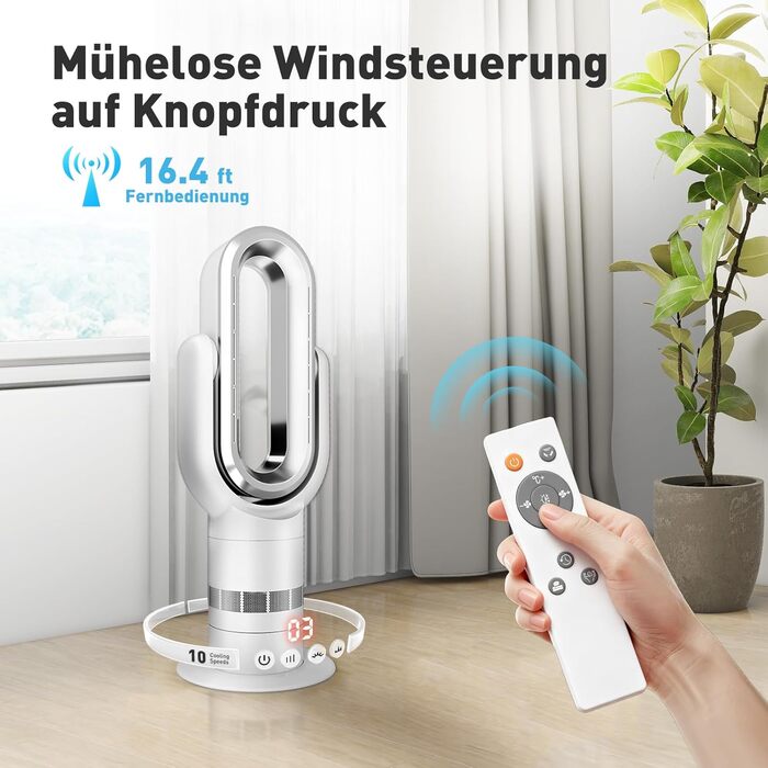 Безлопатевий вентилятор-нагрівач 2-в-1 TP18Pro: 10 режимів охолодження, 3 - обігріву, дистанційне та сенсорне керування, тихий DC-двигун