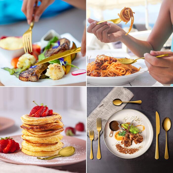 Набір столових приборів Aoeeppa на 6 осіб (30 предметів) з нержавіючої сталі, золотий