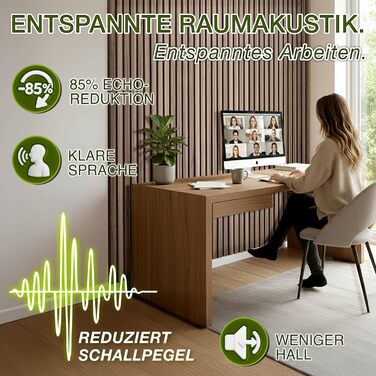 Акустичні панелі TRESKO з дерева 120×60x2,1 см, 3D ламельна стіна для шумоізоляції з вішалками для одягу, дуб натуральний (4 шт.)